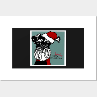 Merry Woofing Christmas Miniature Schnauzer Dog in Santa Hat Posters and Art